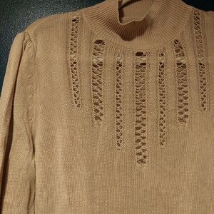 Free People Mock Neck Sweater With Open Knit Detail In Cream